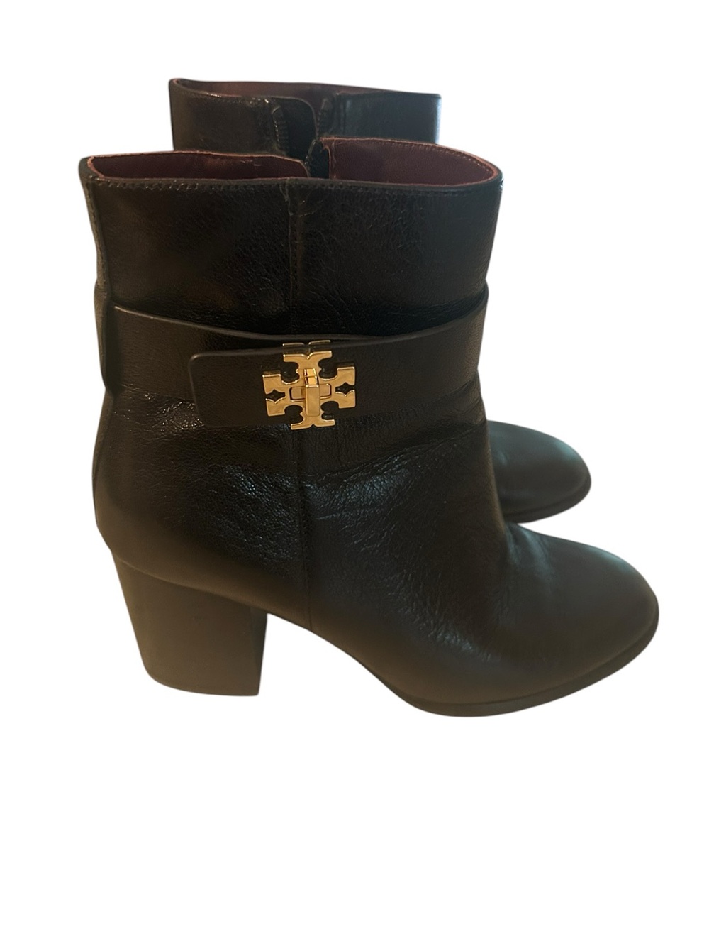 Tory Burch Black Leather Ankle Boots with Gold Logo size 6